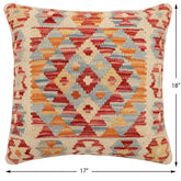 handmade Traditional Pillow Rust Blue Hand-Woven SQUARE 100% WOOL  Hand woven turkish pillow  2 x 2